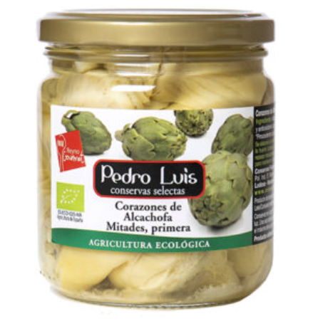 Alcachofas en conserva con salchichas de pollo.